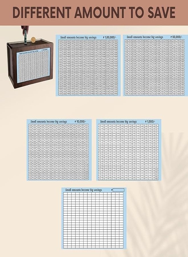Circadian Wooden Money Saving Box with Counting Target - ₹1,00,000 Savings Challenge Piggy Bank for Boys, Girls | Adults - Eco-Friendly Coin | Cash Bank for Smart Savings - Durable | Fun Money Box - Image 5
